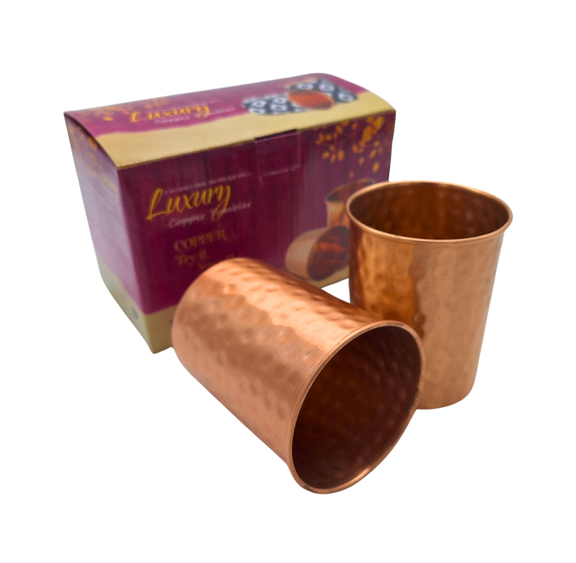 Ayurveda Bicchieri in Rame 99,9% Puro 250 ml Fatto a Mano India Martellato