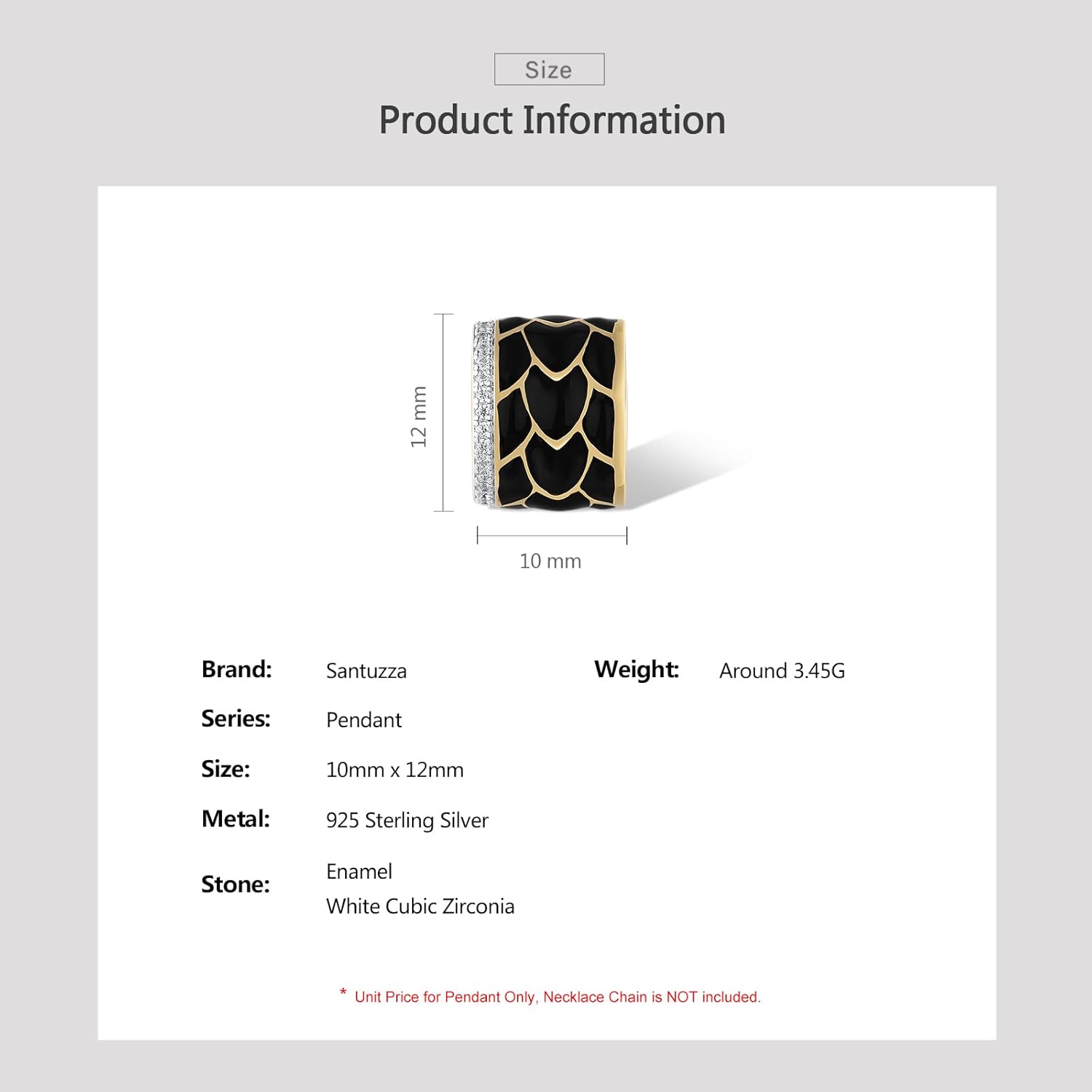 Santuzza Sterling Silver Black Heart Pattern Stitched Pendant Cubic Zirconia Enamel Round Shape Pendant for Women - Image 4