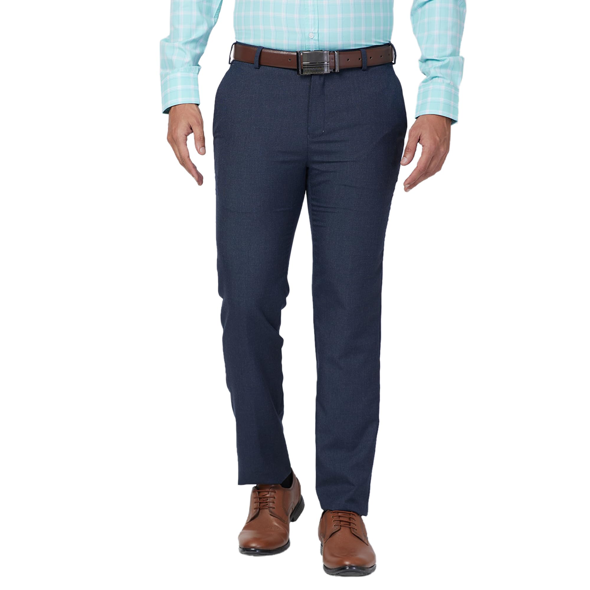 raymond Men's Slim Fit Solid Pattern Polyester Blend Pleated Formal Mid Rise Trouser (Size: 32)-RMTS05357-B7 Dark Blue-picture-29