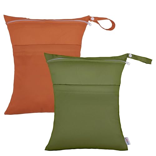 Miniatura 47 de ALVABABY 2 bolsas de pañales de tela para ropa húmeda, reutilizables con dos bolsillos con cremallera, para viajes, playa, piscina, guardería, 01
