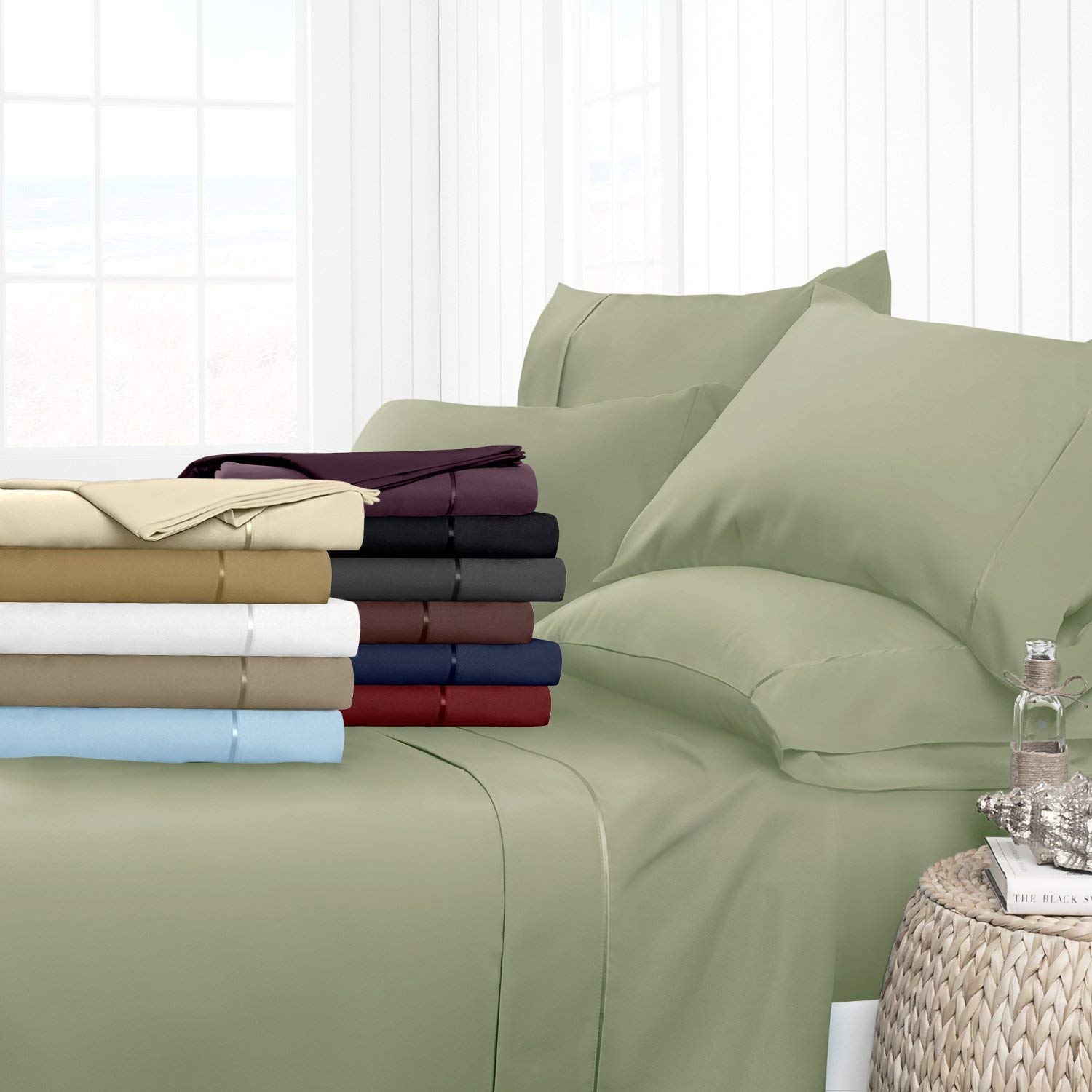 Flat Sheet - 3 Piece Luxurious Soft Organic 100% Egyptian Cotton King Size with New Sage Color and 500 TC Solid Pattern.