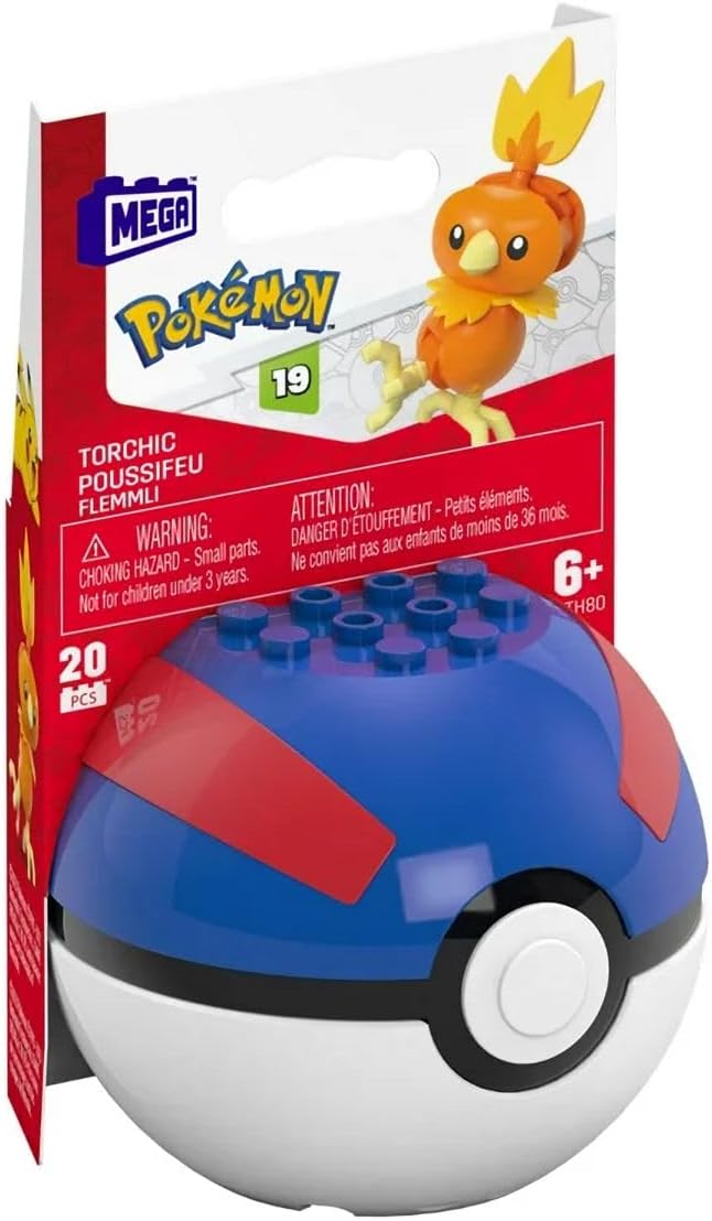 MEGA Pokémon Poké Ball Building Set, Series 19, 6 Figures Including Mudkip, Alolan Meowth, Torchic, Alolan Rattata, Treecko, and Alolan Vulpix FPM00-963K