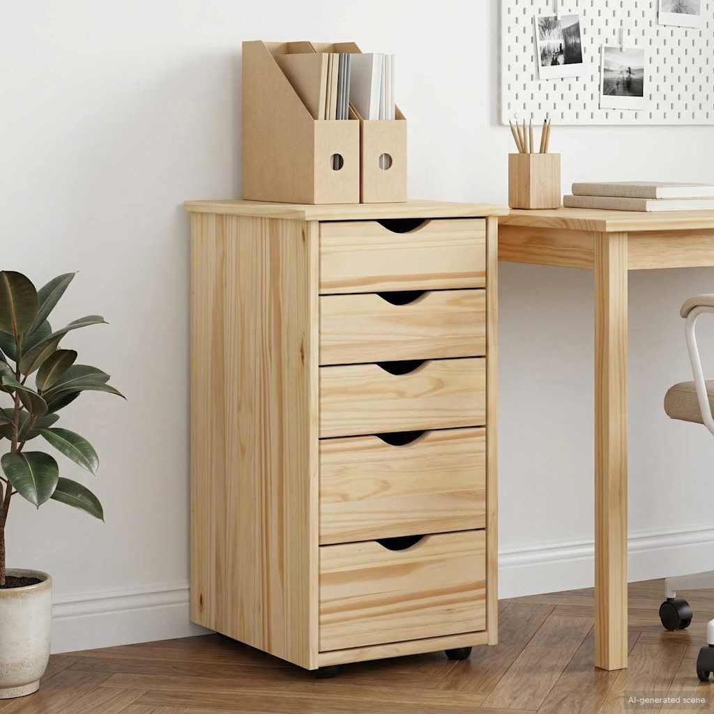 Armadietto portaoggetti in legno di pino massiccio, marrone, 34 x 39 x 61,5 cm, con 5 cassetti, per soggiorno, camera da letto, ufficio, corridoio e cucina, organizer versatile