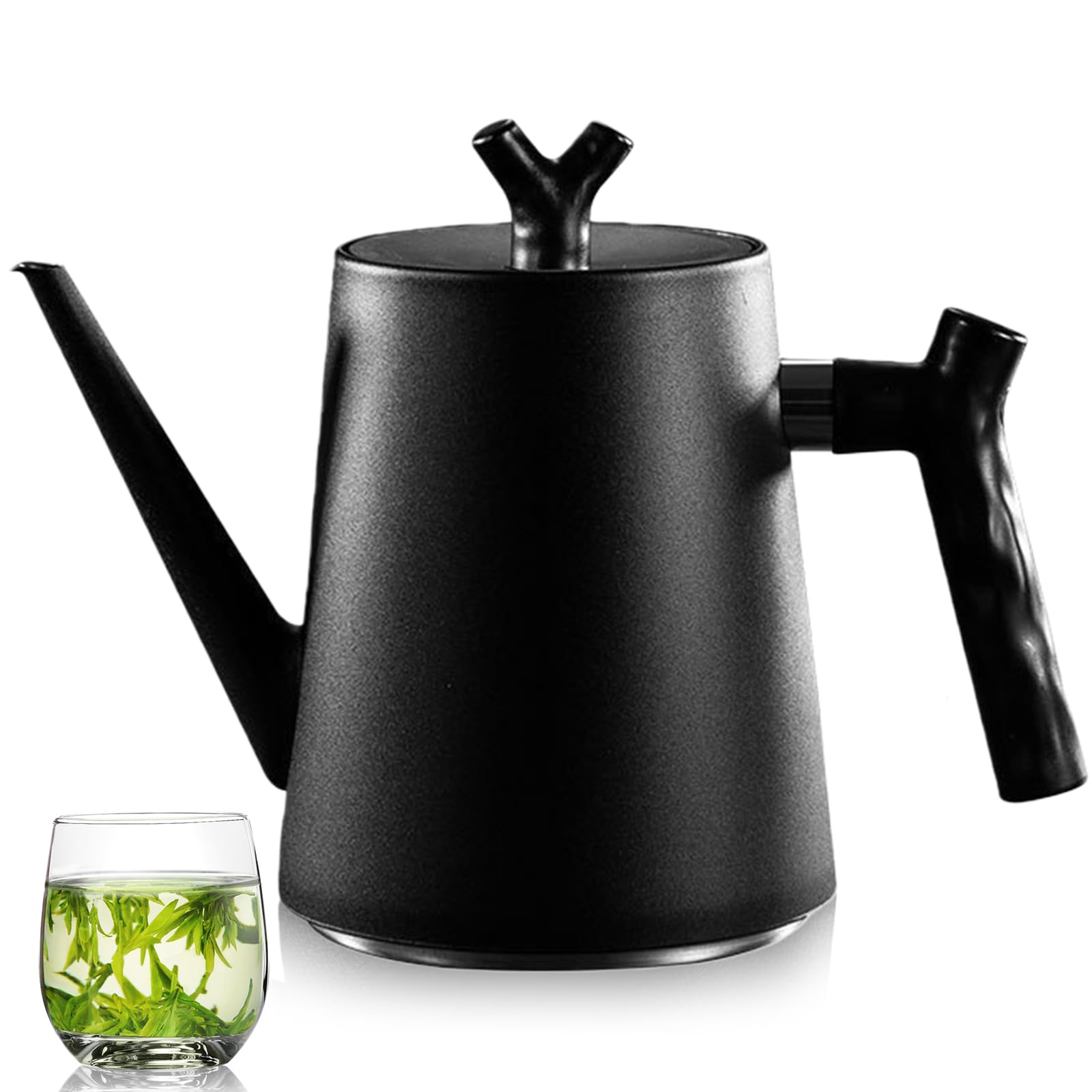 1.5L Teekanne mit Siebeinsatz, Doppelwandig Isolierte Edelstahl Teekannes, Schwarzer Teekanne mit Hitzebeständigem Griff, Thermo Teekannen Isolierkanne Thermoskanne Tee für Tee Teebeutel Kaffee