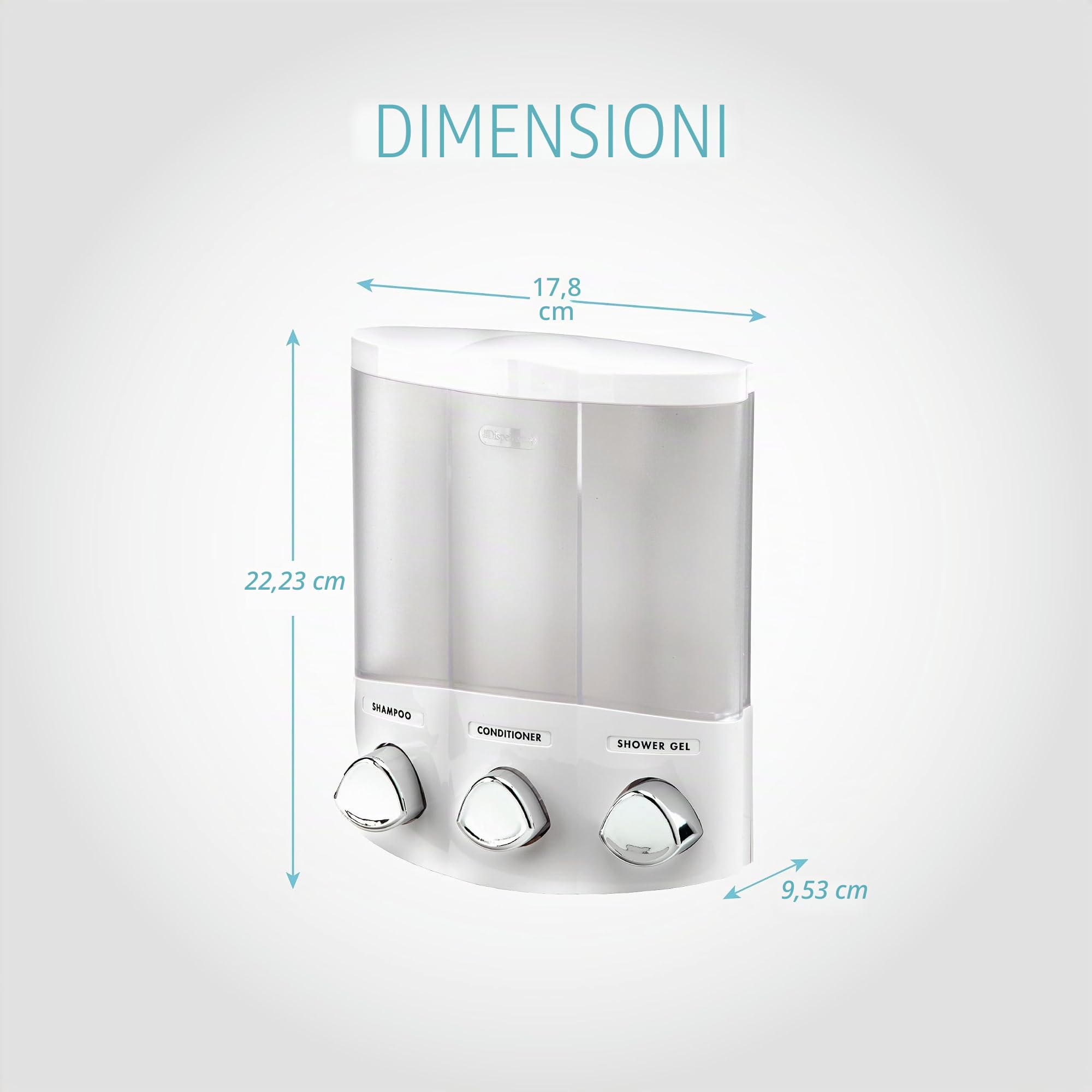 Aviva Better Living Euro Series Trio, Dispenser a Tre sezioni per Sapone e bagnoschiuma, Cromato, Plastica ABS, White, 3-Chamber