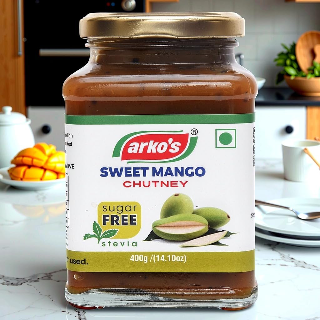 Homemademade Sugar Free sweet mango Chutney 400gm, Indian Traditional Hot, Tangy, Sour, & Spicy aam ka Chutney with 100% natural ingredients,No Artificial Flavours AND Color,Oil free,Gluten Free ,Use Stevia instead of Sugar for Sweetness
