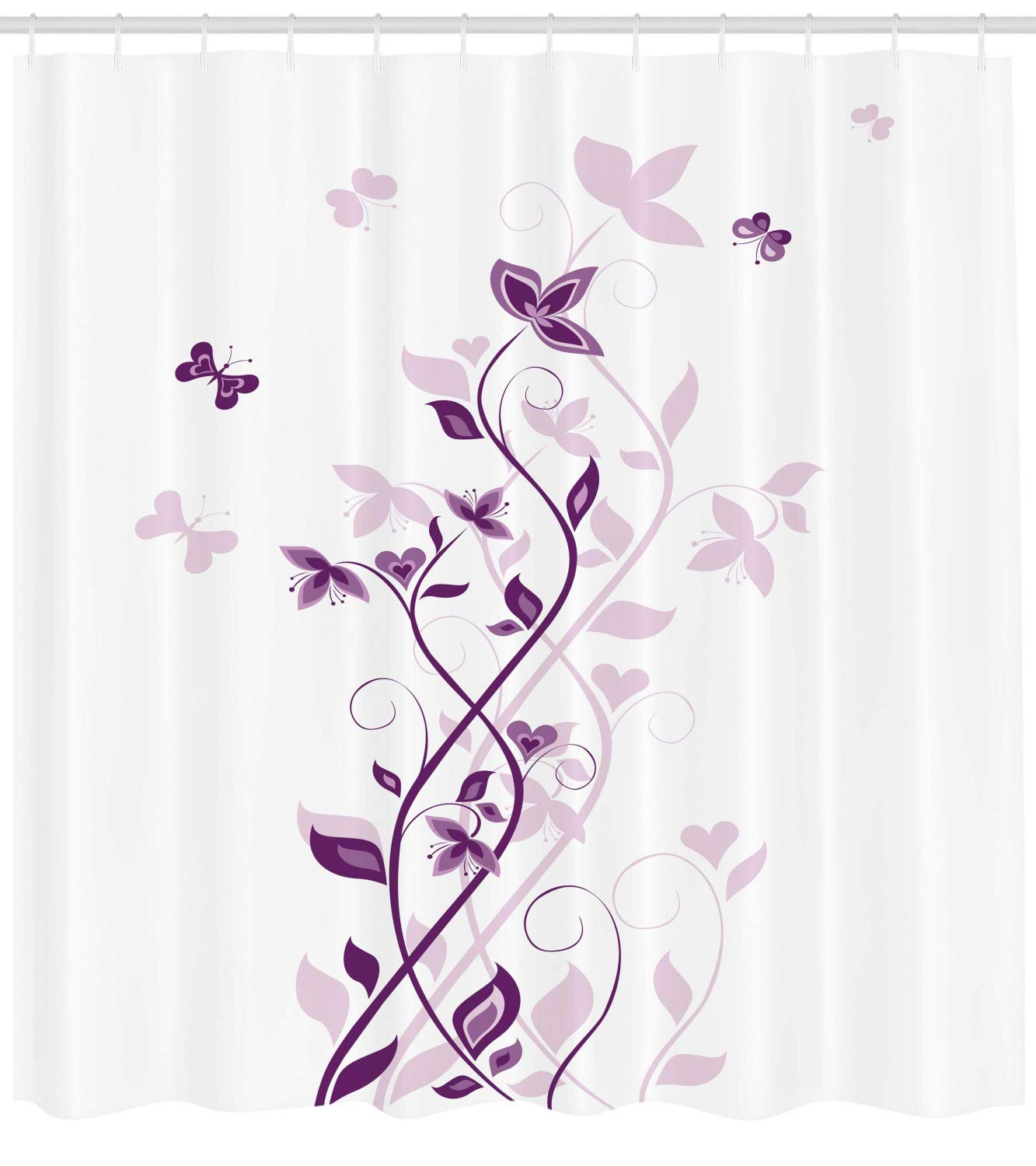 ABAKUHAUS Purple Shower Curtain, Violet Tree Swirling Persian Lilac Blooms with Butterfly Ornamental Plant Graphic - Image 2
