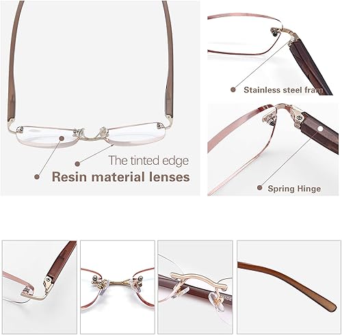 Miniatura 8 de Paquete de 3 lentes de lectura sin montura para mujer, lectores ligeros de bisagra de resorte, anteojos artísticos clásicos y elegantes con UV 400