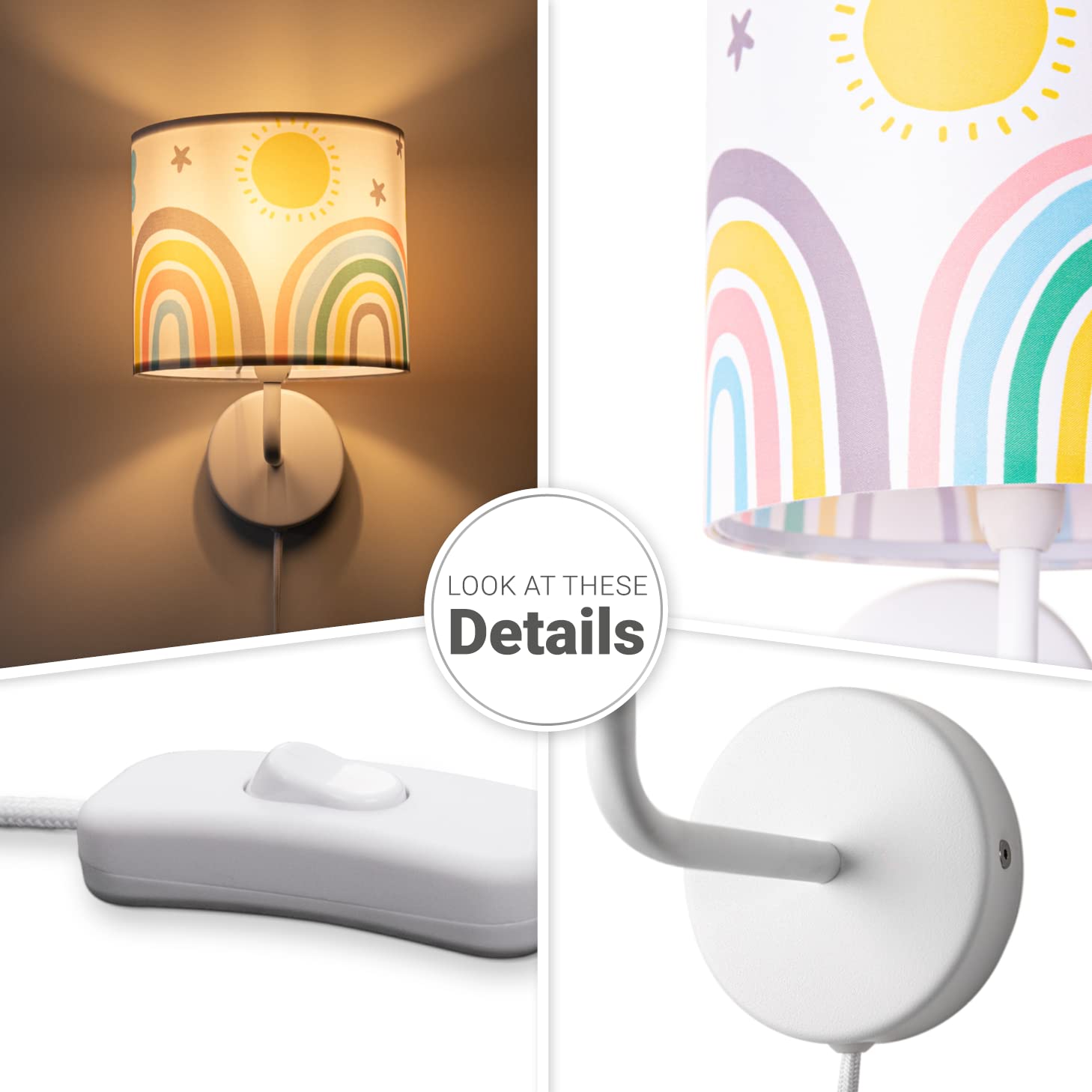 Paco Home Lampada Da Parete Cameretta Dei Bambini Colorata E14 Quadri Arcobaleno