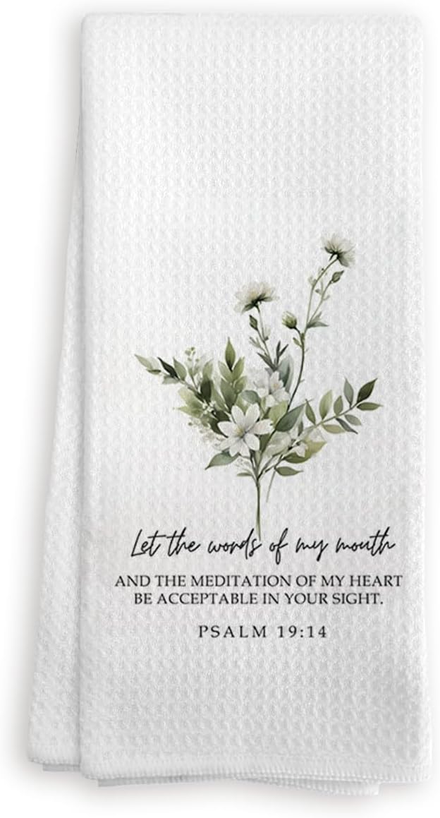 Christian Floral Kitchen Towels, Psalm 19:14 Bible Verse Decor Dish Tea Towels for Kitchen, Faith Based Religious Gifts Hand Towels for Bathroom Decor, 16x24 Inches