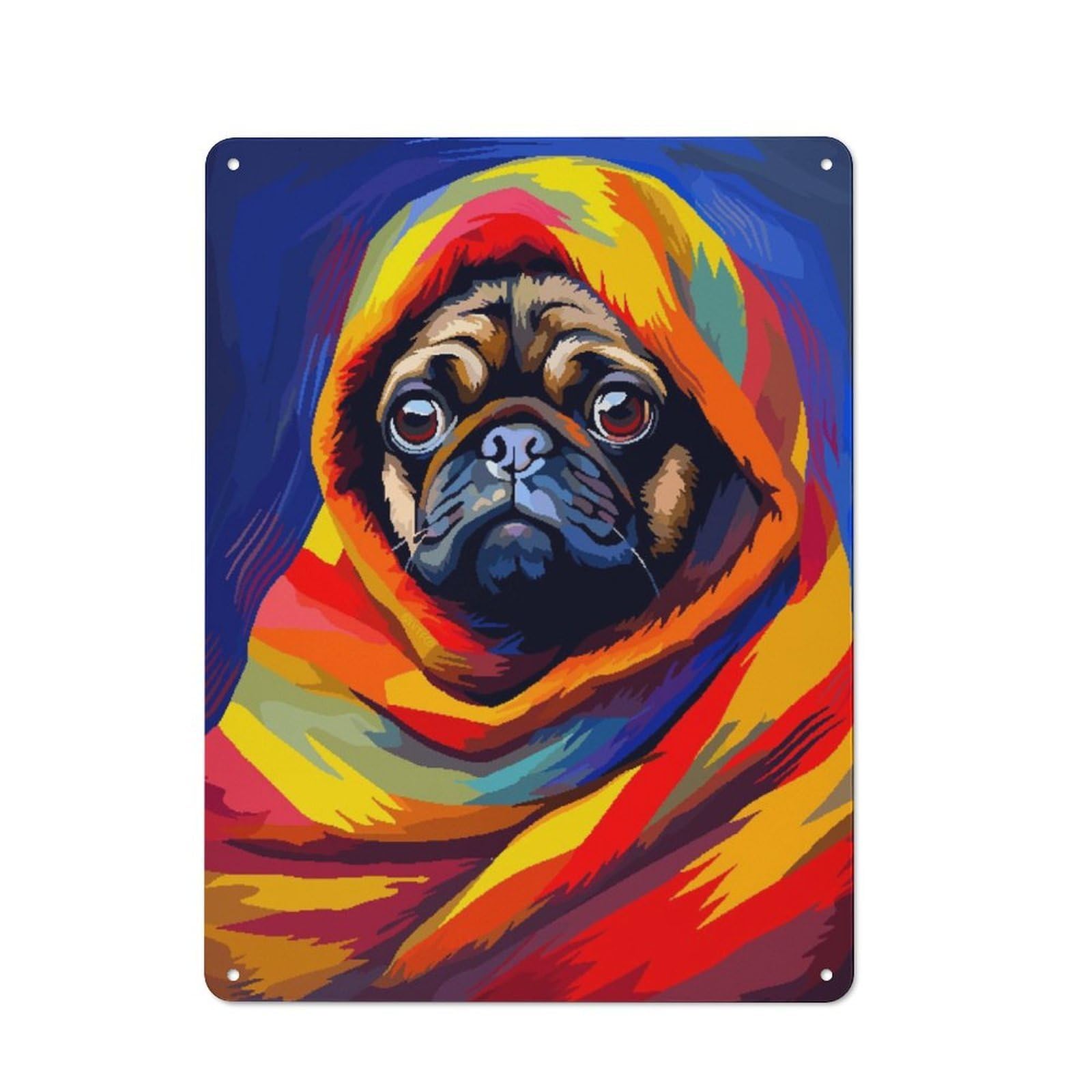 Junmoney Pug Blanket Cute Pixel Art Retro Metal Wall Sign 40X30cm With For Living Room Wall, For Vintage Wall Decor Fans, For Themed Room Decoration