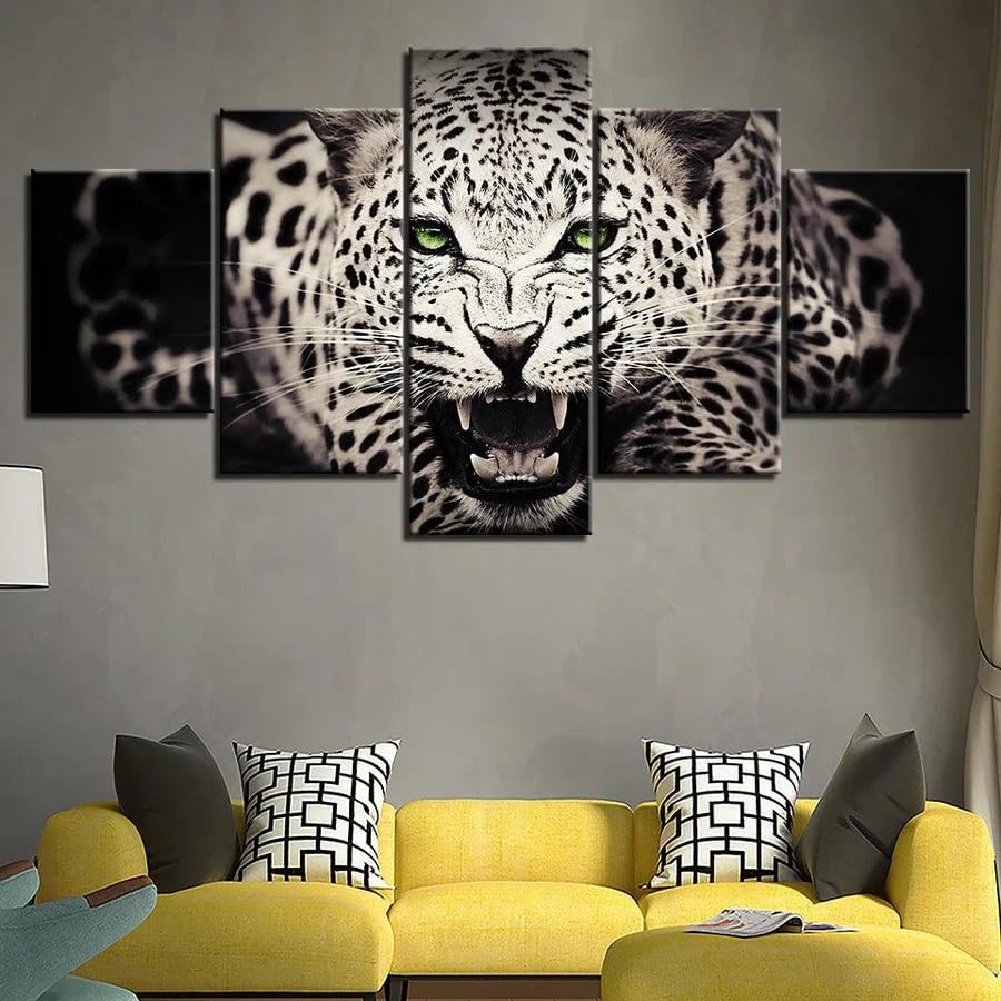 Tableau decoration murale salon avec cadre impression toile chat leopard