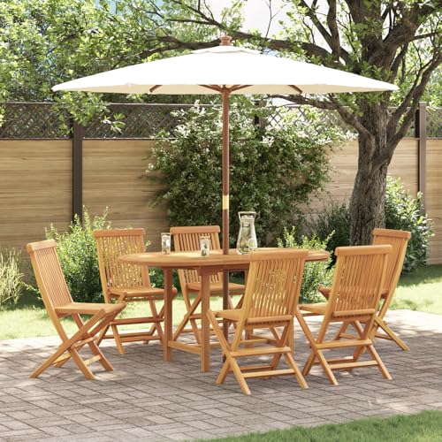 IBUQDDV Salon de jardin en teck massif avec 6 chaises et table ovale, ensemble d'extérieur pour terrasse et jardin, ensemble de sièges pliables en teck...