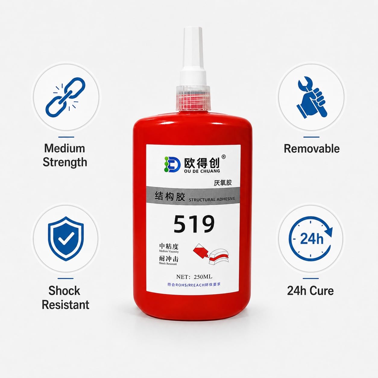VIDOO 519 Mocny Środek Mocujący Pasowanie Łożysk Tulei Klej Retencyjny Spoiwo 250ml