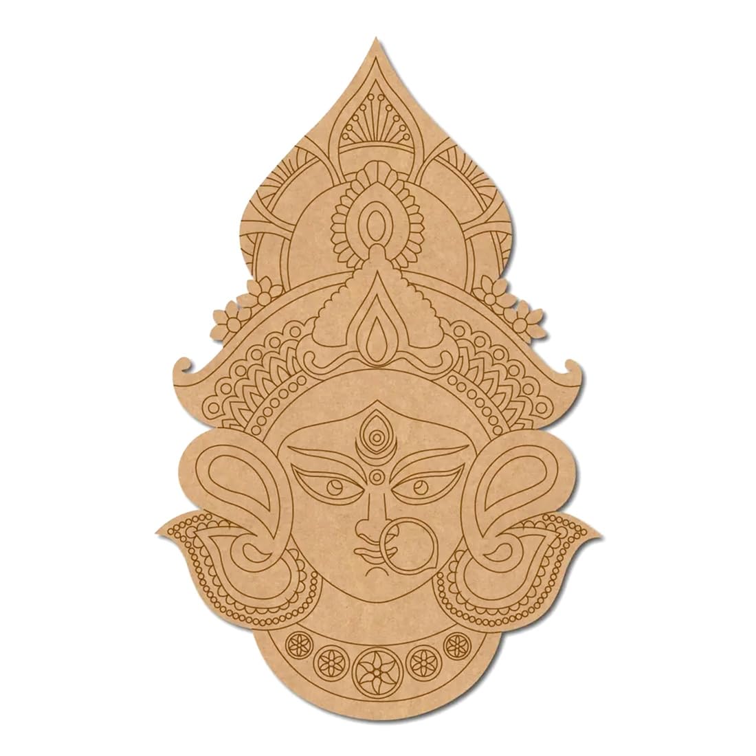 God Durga Devi Face Pre Marked MDF Cutout for Lippan Art Eco-Friendly MDF Base for Painting (10 Inch | PK-1)