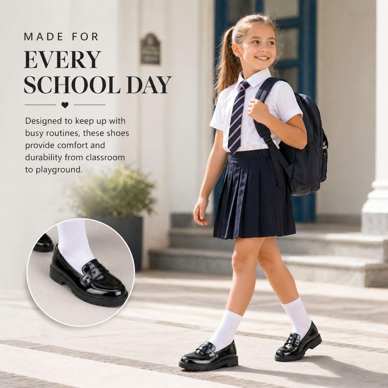 A2Z 4 Kids Mocassins pour filles - Noir - À enfiler - Bordure en forme de cœur - Semelle épaisse - Confortable - Durable - Pour la rentrée scolaire - Pointure 38 - Pour enfant à 36