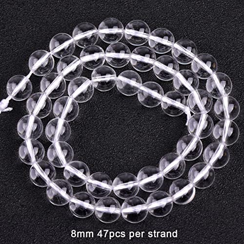 GEM-Inside Natural 8mm White Clear Rock Quartz Crystal Round Gemstone Semi Precious Loose Beads for Jewellery Making 15'' - Image 3