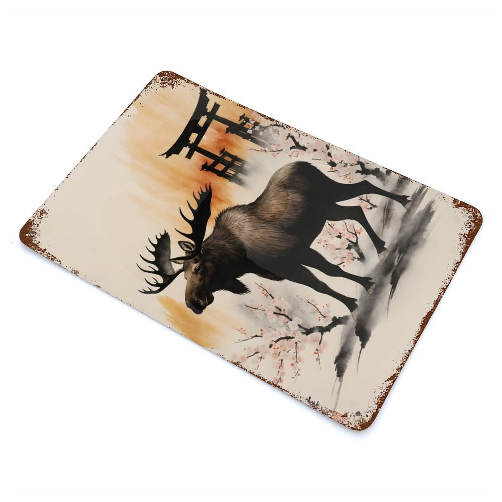 Garage Style Japan Painting Moose Vintage Rust Metal Sign 11.8"x7.9", Vintage Wall Decor for Bar And Workshop
