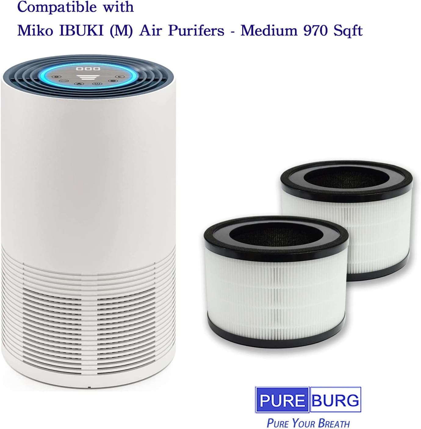 PUREBURG MAF-02 Replacement Filter Compatible with Miko IBUKI M Air Purifier,2-Pack H13 True HEPA 3-Stage Filtration Activated carbon Air Clean Dust VOCs Odor PM2.5 Smoke - Image 2