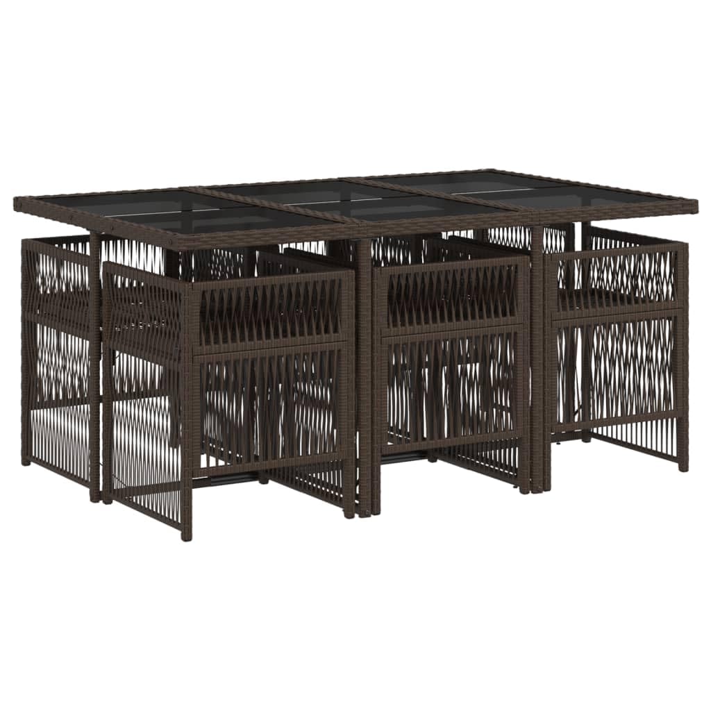 vidaXL Set de Comedor de Jardín con Cojines 7 pzas, Mesa y Sillas de Cena, Conjunto de Muebles para Patio Terraza, Ratán Sintético Marrón