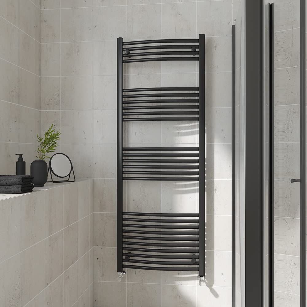 Warmehaus Curved Heated Towel Rail Black Bathroom Radiator 1600x600mm