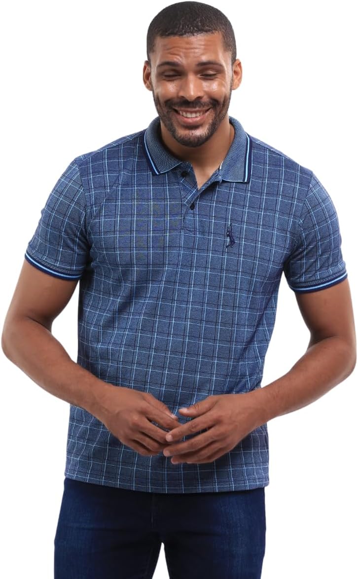 Camisa Polo Xadrez Masculina Piquet Jacquad Algodão Manga Curta