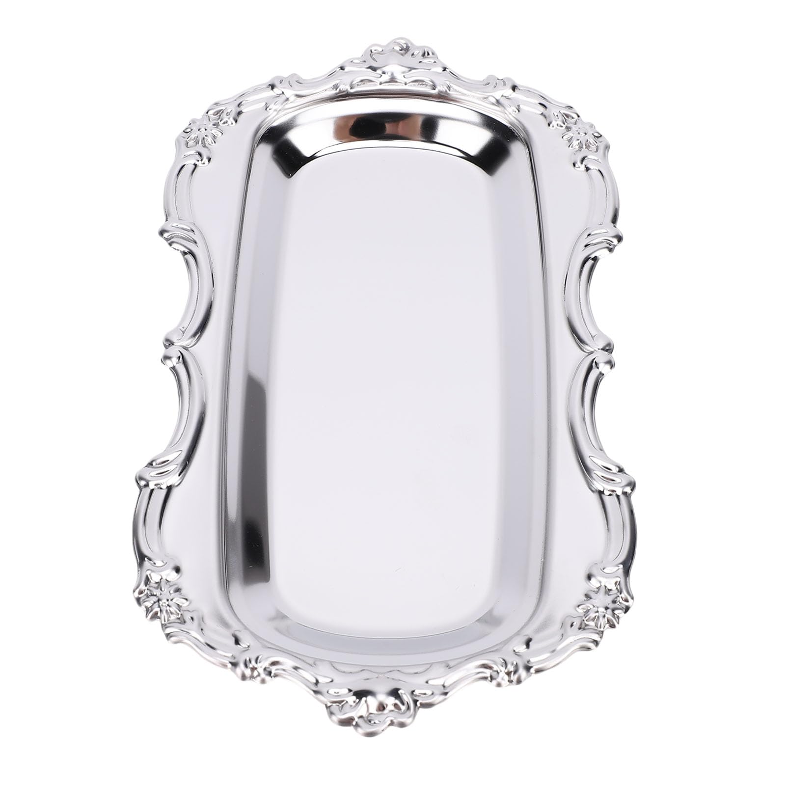 HEEPDD Vintage Jewelry Tray Stainless Steel Trinket Dish, Elegant Rectangular Serving Platter for Jewelry Rings Keys Desserts, Wedding Photography Prop Table Centerpiece Tableware