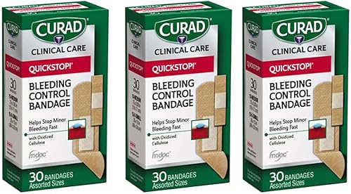Curad Vendajes Quickstop Flex-Fabric, tecnología de control de sangrado Quickstop, tamaños surtidos, 30 unidades (paquete de 3)