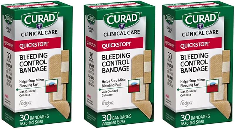 Quickstop Flex-Fabric Bandages, Quickstop Bleeding Control Technology, Assorted Sizes, 30 Count (Pack of 3)