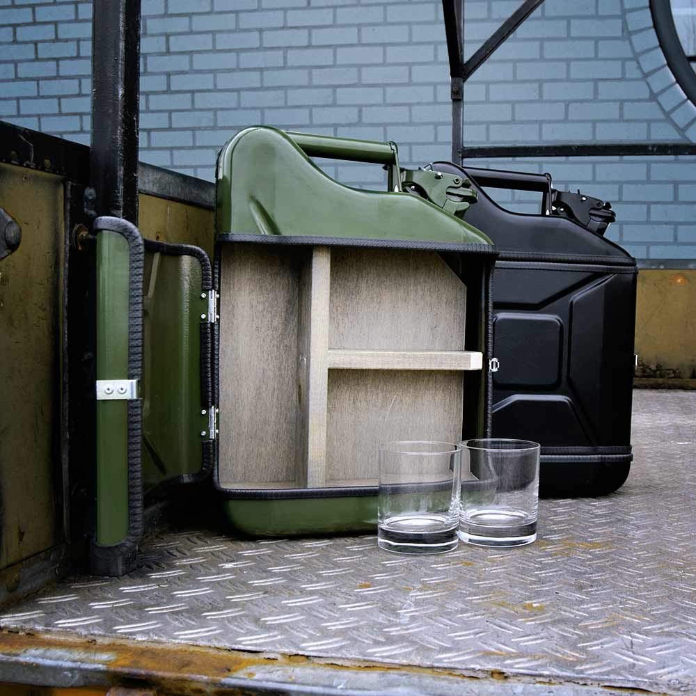 mikamax - Jerrycan Bar - Set Da Regalo – Canister – Mobile Bar – Bar Cabinet - 10L - Nero - con Due Bicchieri Di Whisky