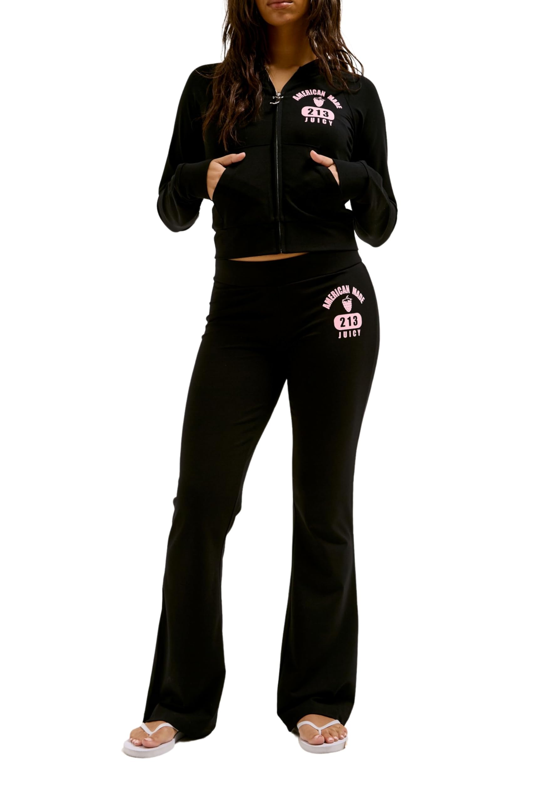 Juicy Couture Women's Black Am Apollo Low Rise Pants-Sweathose Trainingshose Für Sport Freizeit Fitness Mit Tunnelzug Aus Velour In Versch. Farben Casual, S