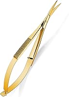 Hicarer 4.7" Gold Curved Stainless Steel Squeeze Scissors - Precision Eyebrow Grooming, Nose Hair Trimmers, Sewing Thread Snips