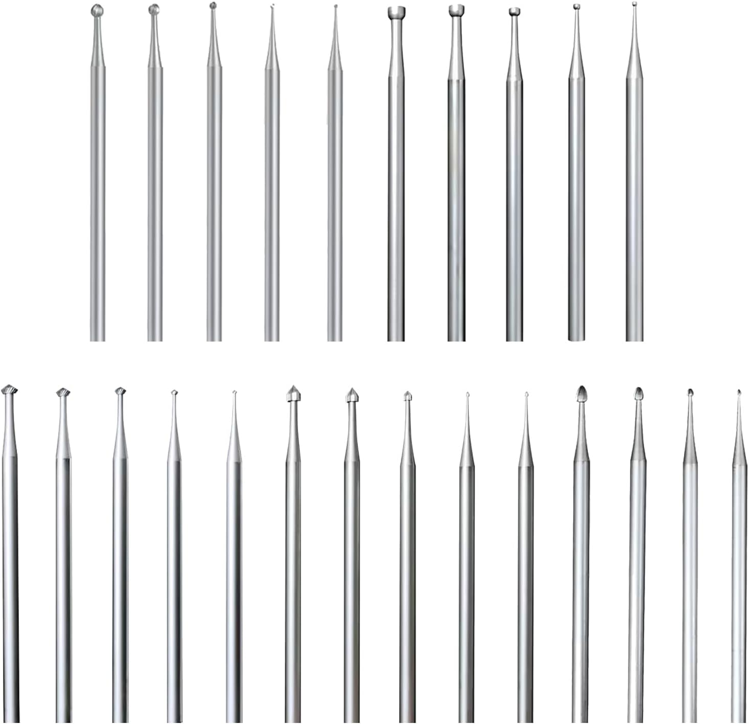 Luo ke 24 Pcs Jewelry Burr Sets, 3/32'' Shank Round Ball Burs, Stone Setting Bits, Round Shape Cup Burr, 90º Hart Burs and Bud Bur Kits for Lapidary Marking