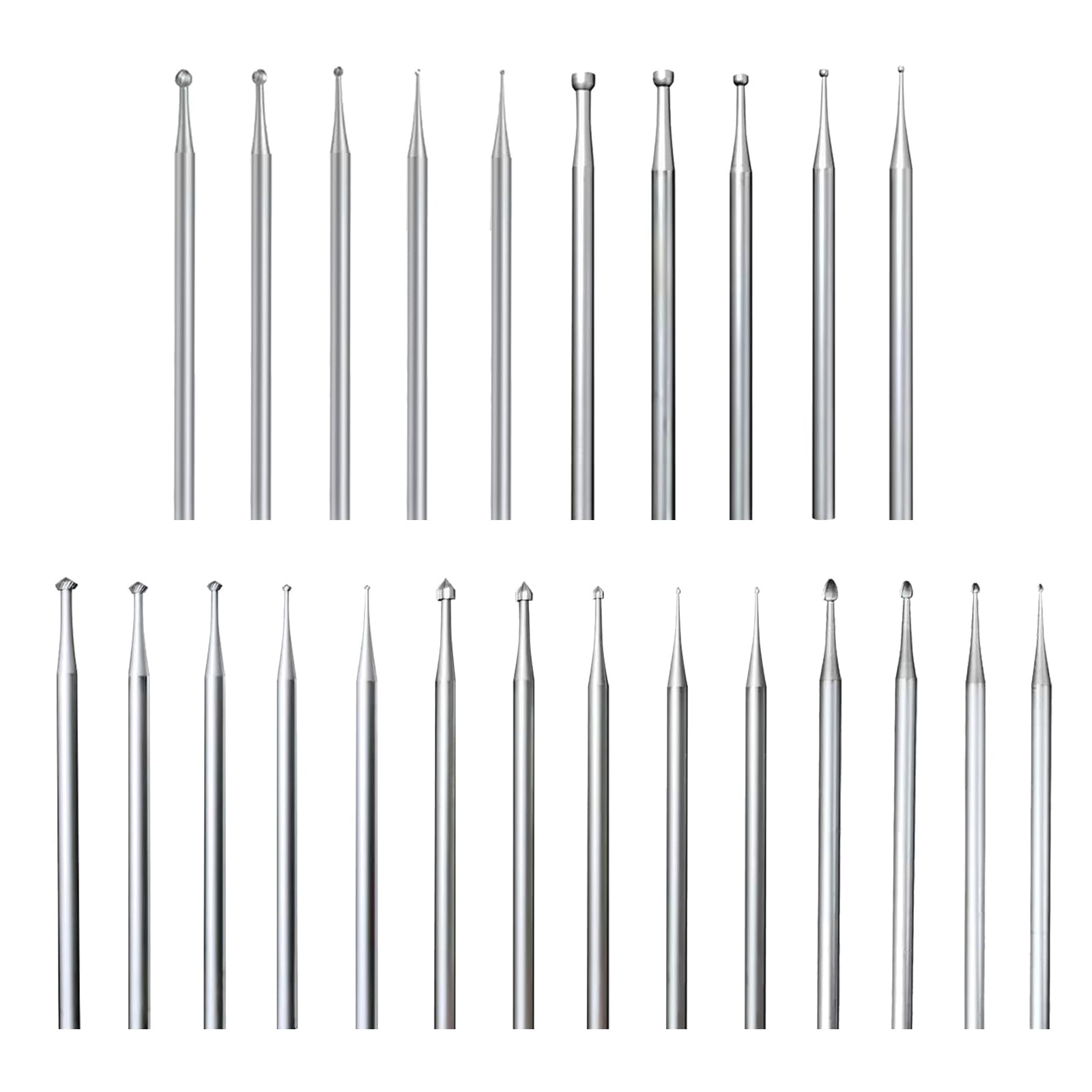Luo ke 24 Pcs Jewelry Burr Sets, 3/32'' Shank Round Ball Burs, Stone Setting Bits, Round Shape Cup Burr, 90º Hart Burs and Bud Bur Kits for Lapidary