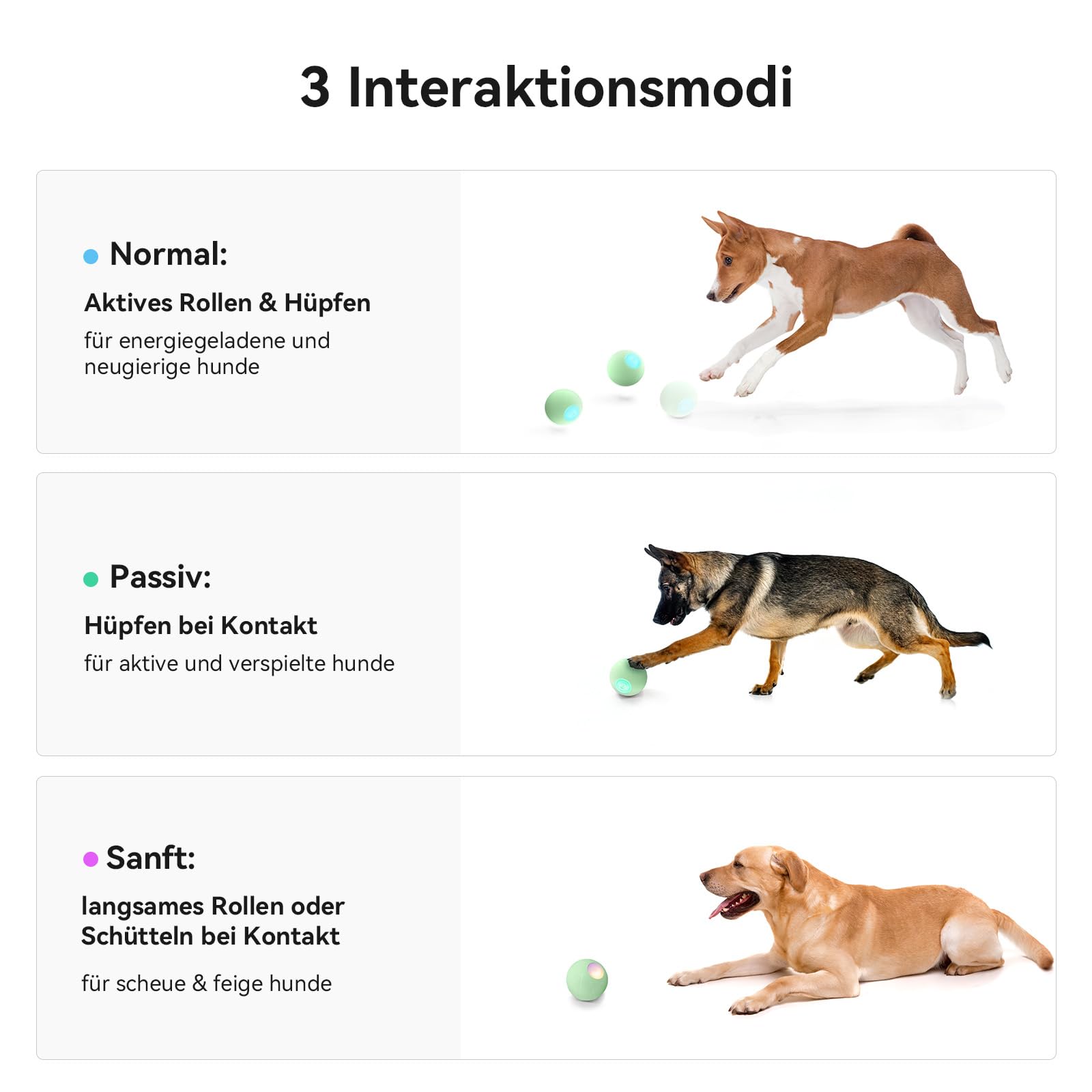 Cheerble Wicked Ball PE, 3 Interaktionsmodi Interaktives Hundespielzeug Ball, Selbstrollender Ball Hund mit LED-Lichter, DC wiederaufladbar, Lustiges Geburtstagsgeschenk für große Hunde, Grün