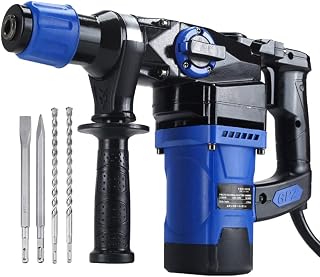 Rotary Hammer Drill, 2 Mode in 1 Corded Hammer Kit, Demolition Hammer Heavy Duty Concrete Breaker Drills with Rotating Handle, Flat and Point Chisels, 2 Drill Bits