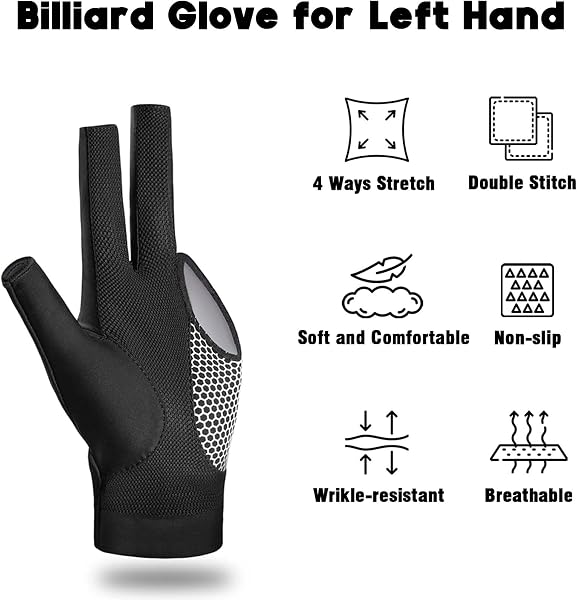 3 Finger Left Hand Pool Glove Snooker Cue Sports Glove for Men Women - 2