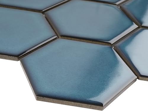 Miniatura 4 de Tile Generation TPMG-29 - Mosaico hexagonal de 4 x 4 pulgadas, porcelana, color azul cristal (pulido), 1 hoja