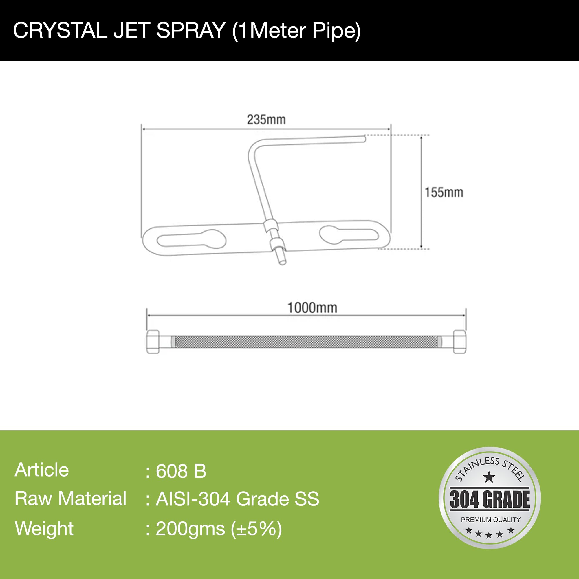 LIPKA 1 Meter Crystal Jet Spray with Pipe for Toilet Commode Seat | 304 Grade Stainless Steel | Toilet Bidet Jet Hands Free Jet Spray/Health Faucet Toilet Commode Jet Spray Set