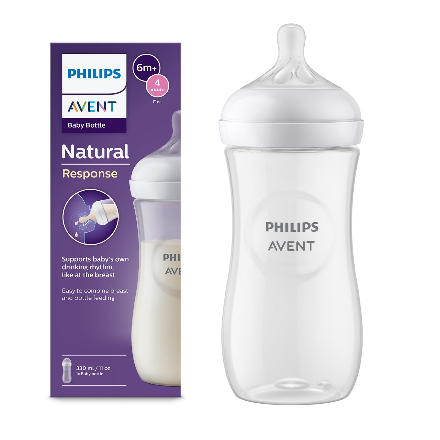 Philips Avent Natural Response Baby Bottle - 330ml Baby Milk Bottle, BPA Free for Babies 1 Month+ (Model SCY906/01)