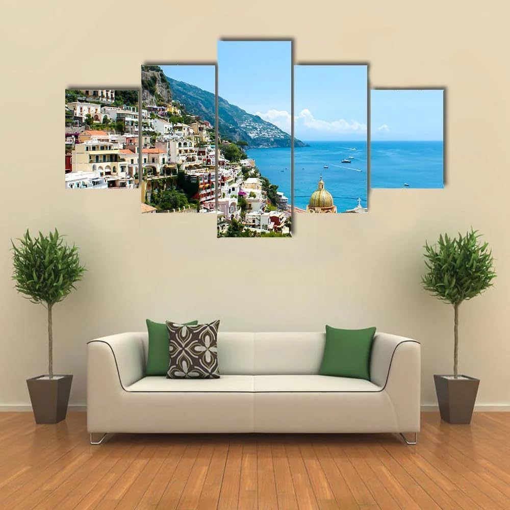 Decoration murale pour salon tableau Positano grand format 5 pièces - 7