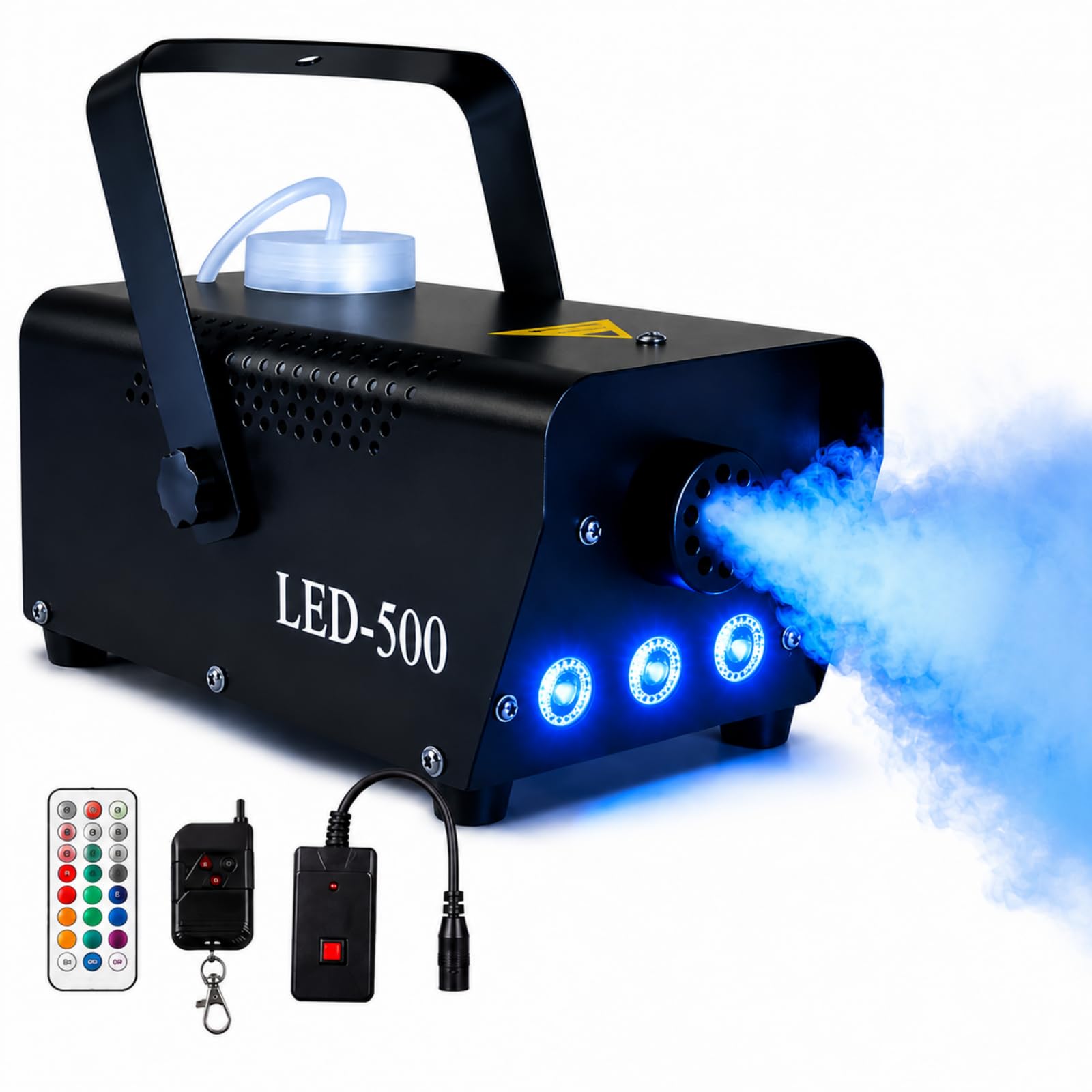 Nebbia Macchina del Fumo 500W con 3 LED RGB, Mini Portatile con 2 Telecomandi, Automatica, 300ml Serbatoio per Halloween Matrimonio DJ Feste Discoteca Palco (B)