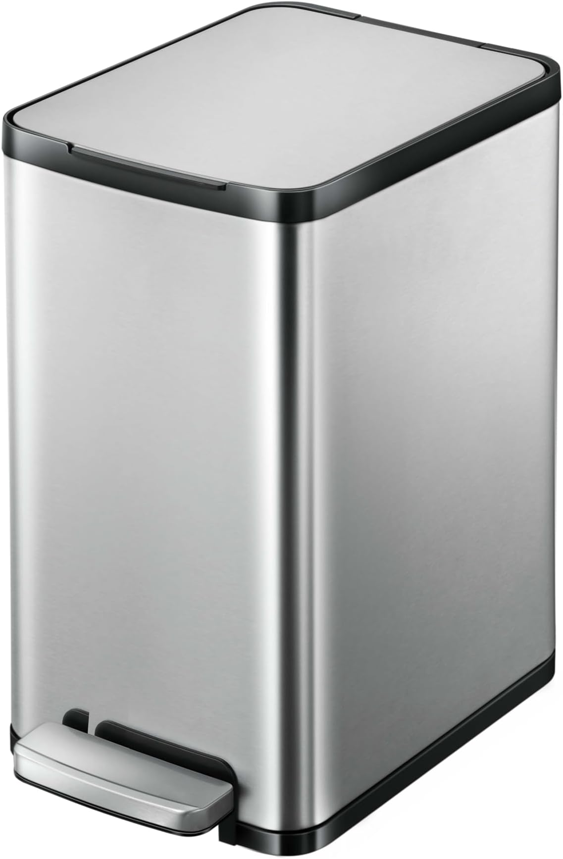 EKO Edison Slim Step Bin With Soft Close Lid, Stainless Steel Pedal Bin, Rectangular Hands-Free Kitchen Garbage Trash Can With Removable Inner Bucket Waste Bin Perfect For Home & Kitchen (10 Liters)