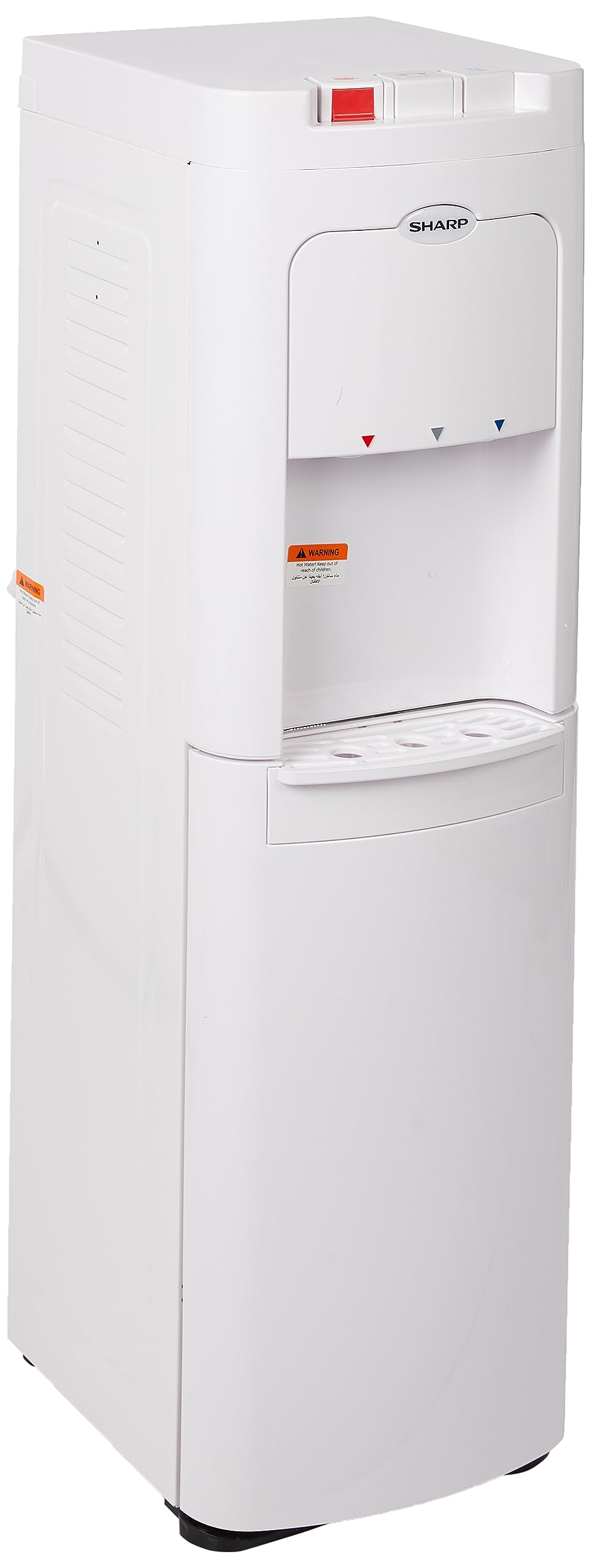 SharpBottom Loading Water Dispenser, Novel Three Faucet/Three Tap design for 5 Gallon Bottle Hot/Cold/Normal Temperature with LED Night Light under faucet, SWD-E3BL-WH3, White with 1 Year Warranty