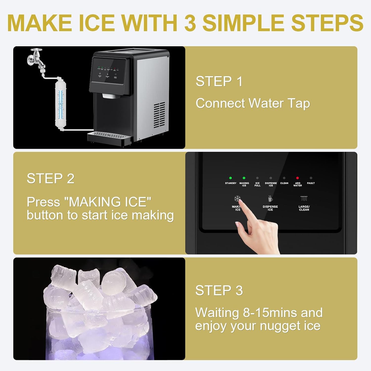 Nugget Ice Maker Countertop, Pellet Crushed Chewable Ice Cubes 70lbs/24h Ice Dispenser Countertop Stainless Steel Ice Maker Machine For Home Office Kitchen Party on Fridge.com - View 5