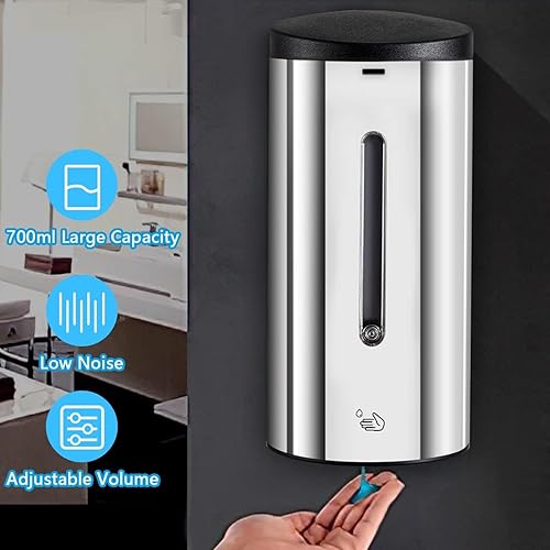 Miniatura 5 de WiseWater Dispensador de jabón sin contacto montado en la pared, dispensador automático de jabón con sensor de movimiento infrarrojo, acero