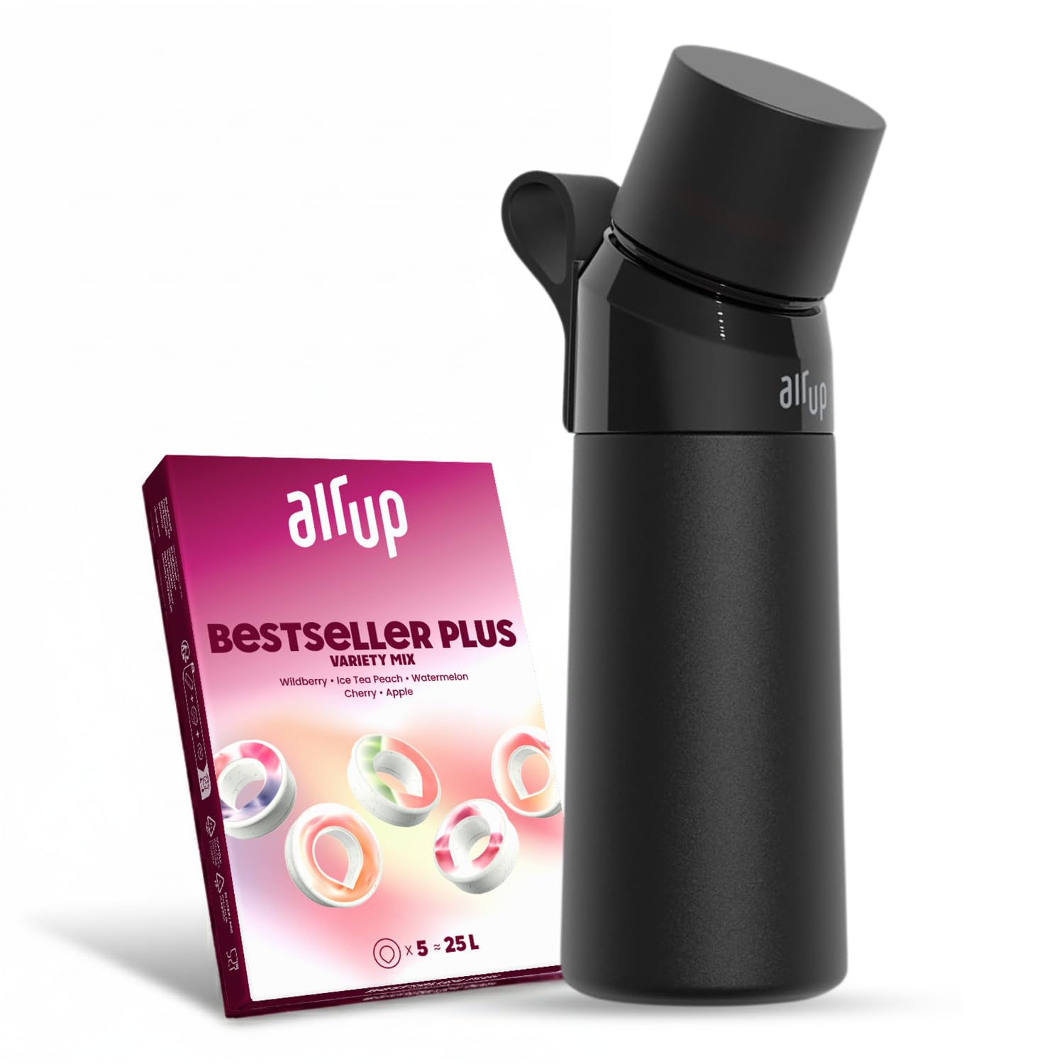 air up Twist Pro Flasche Steel Starter Set Original aus Edelstahl inkl. Pods in 5 Geschmacksrichtungen, zuckerfrei I 480ml Isolierflasche mit Geschmack, hält Wasser 14 Std. kalt I Schwarz