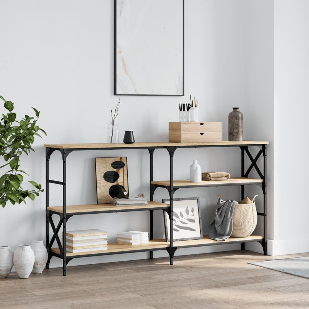 SXZenSpace Console Table Sonoma Oak 150x29x76.5 cm Engineered Wood Hallway Sofa Side with Steel Frame and Adjustable Feet for Living Room Entryway Bedroom
