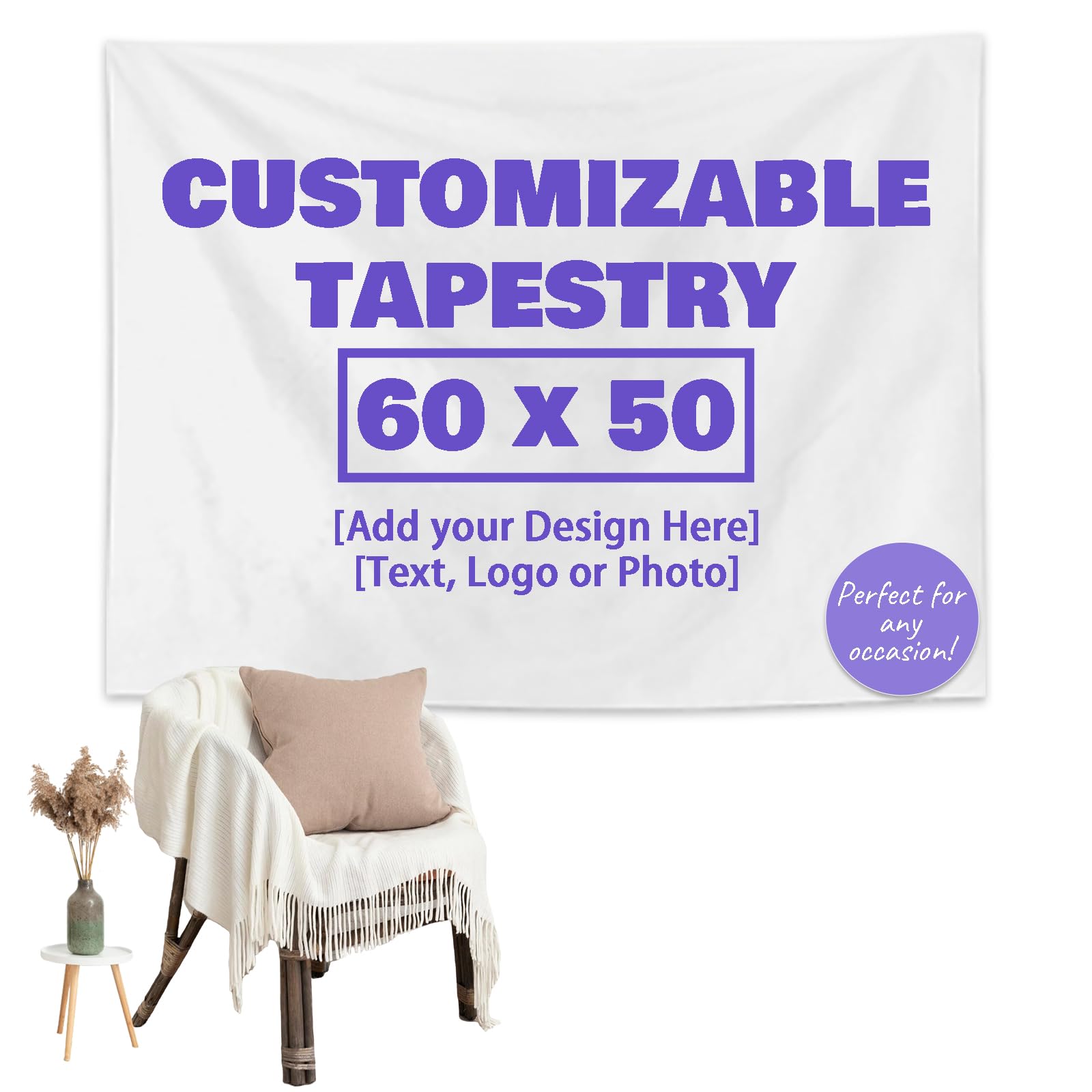 Custom Tapestry Personalized Backdrop Wall, Upload Images Banners and Signs, Customized Living Room Bedroom Decor with Photo/Text for Wedding Birthday