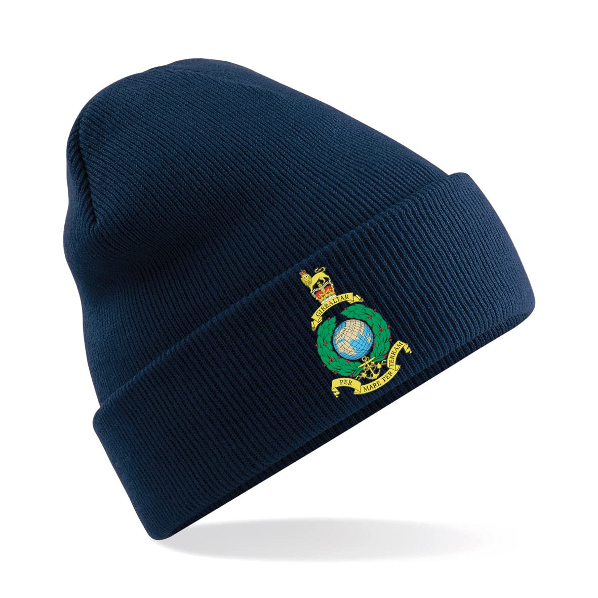 Royal Marines Commando Insignia Mens Premium Embroidered Beanie Hat, Bob Hat British Army Military (Navy)